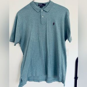 Large Heather blue with maroon polo collared t-shirt